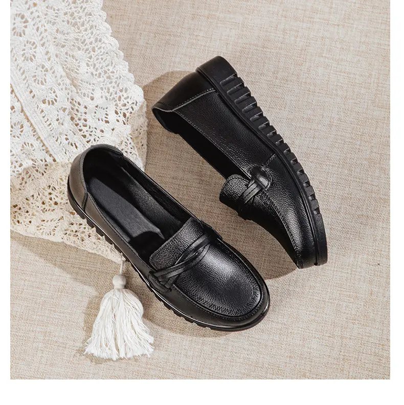 Genuine Leather Women's Shoes Casual Women's Single Shoes Top Layer Cowhide Non-slip Soft-soled Leather Shoes Middle-aged and Elderly Flat Shoes Leather Shoes for Mothers — feature 14