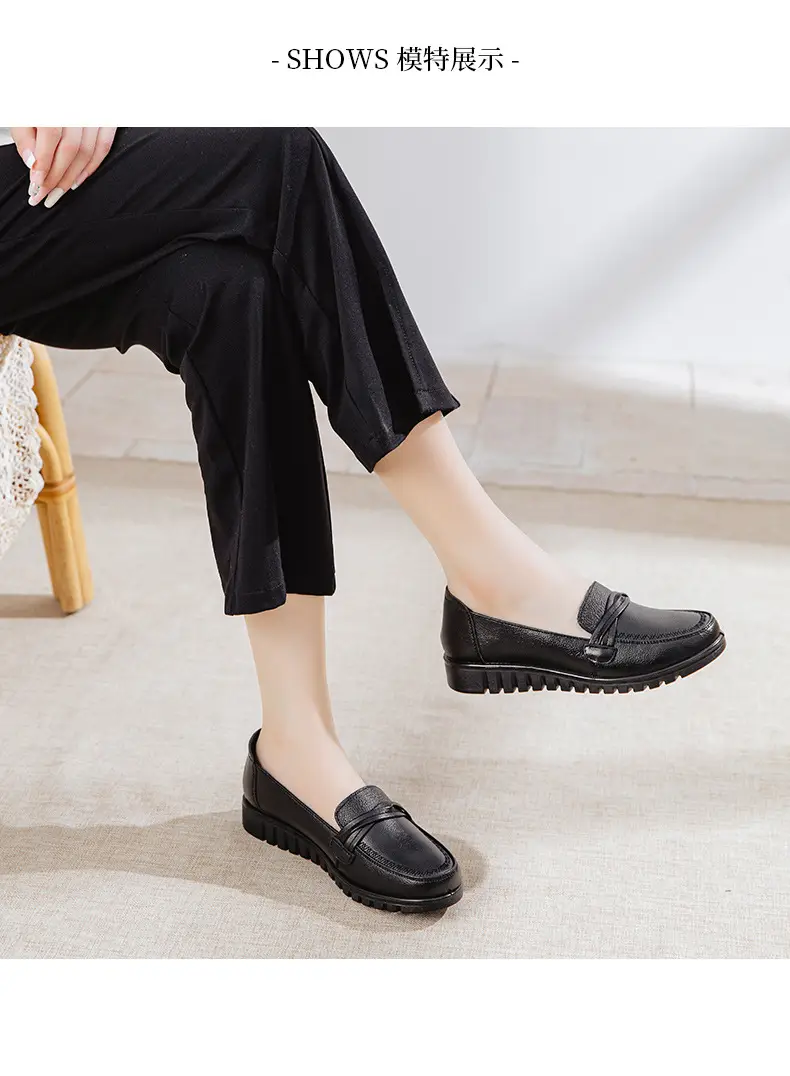 Genuine Leather Women's Shoes Casual Women's Single Shoes Top Layer Cowhide Non-slip Soft-soled Leather Shoes Middle-aged and Elderly Flat Shoes Leather Shoes for Mothers — feature 7