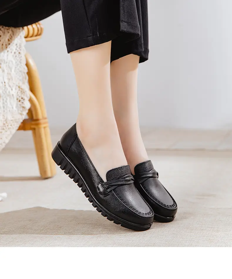 Genuine Leather Women's Shoes Casual Women's Single Shoes Top Layer Cowhide Non-slip Soft-soled Leather Shoes Middle-aged and Elderly Flat Shoes Leather Shoes for Mothers — feature 8