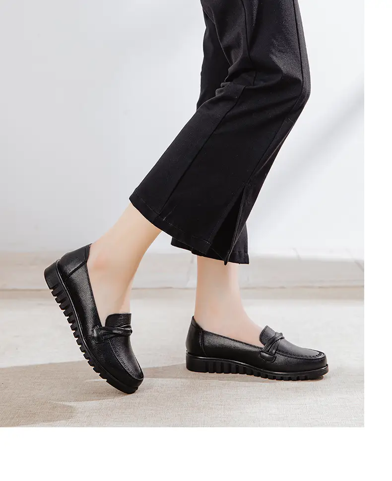 Genuine Leather Women's Shoes Casual Women's Single Shoes Top Layer Cowhide Non-slip Soft-soled Leather Shoes Middle-aged and Elderly Flat Shoes Leather Shoes for Mothers — feature 9
