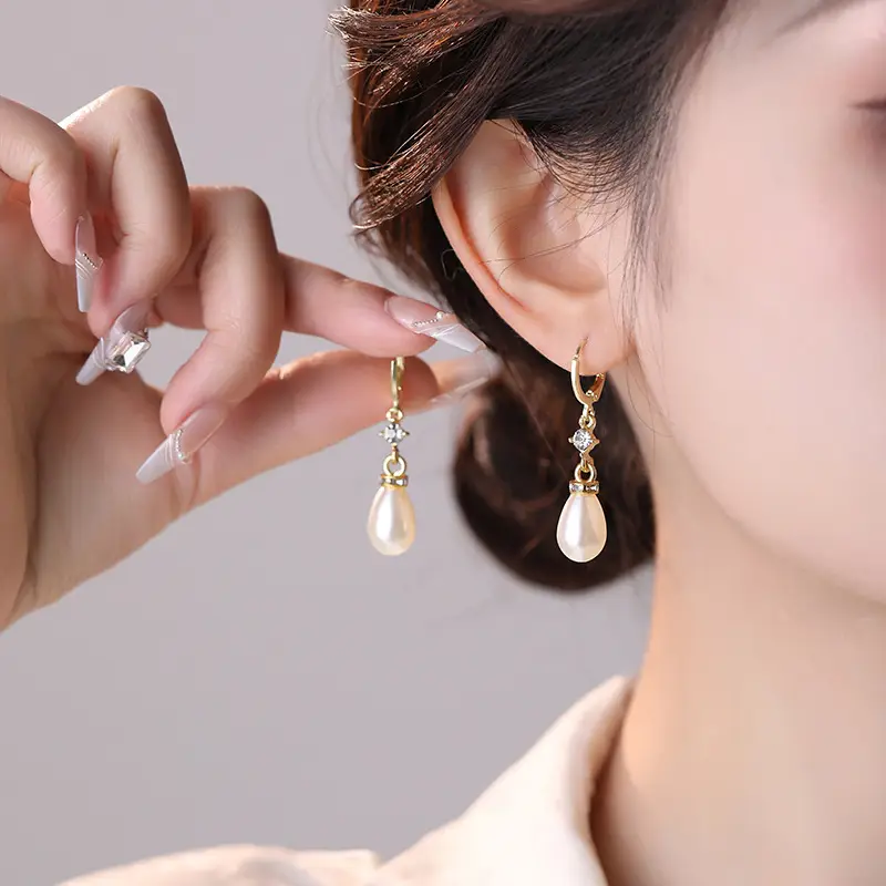 Pearl Drop Earrings Antique Chinese Style Gold Plated — feature 1