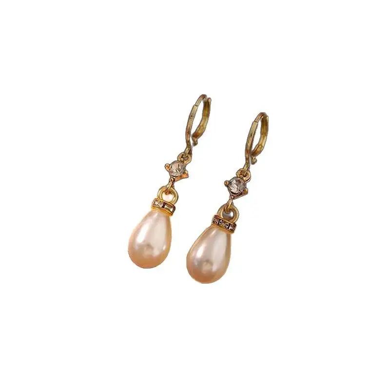 Pearl Drop Earrings Antique Chinese Style Gold Plated