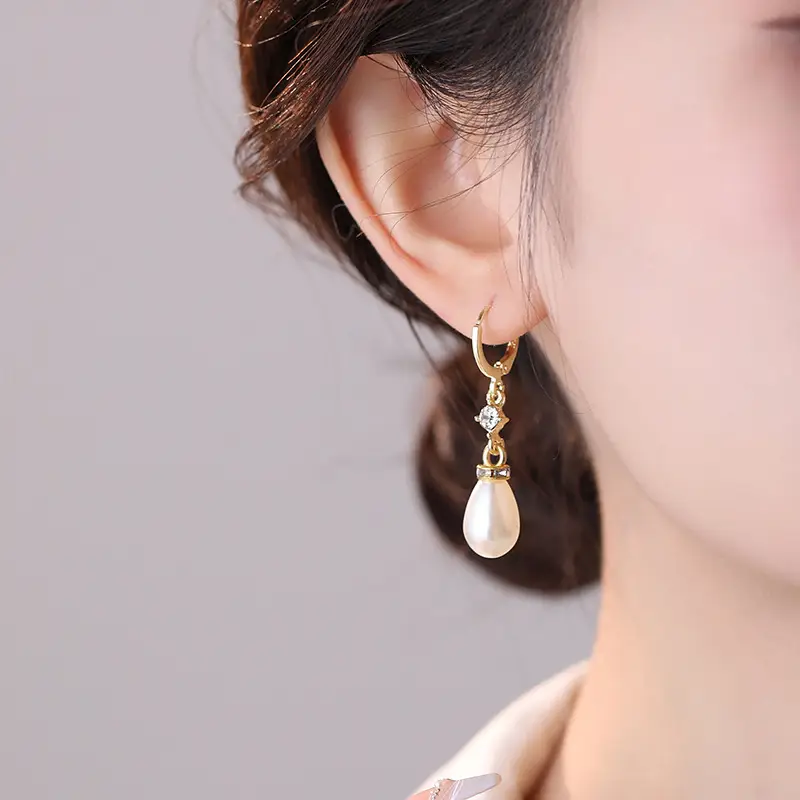 Pearl Drop Earrings Antique Chinese Style Gold Plated — feature 3