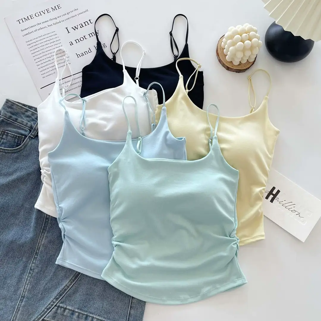 Dopamine Fresh Small Camisole Women's Top with Chest Pad Pleated Outer Wear Inner Slim-fit Base Pure Desire Girl Top — feature 11