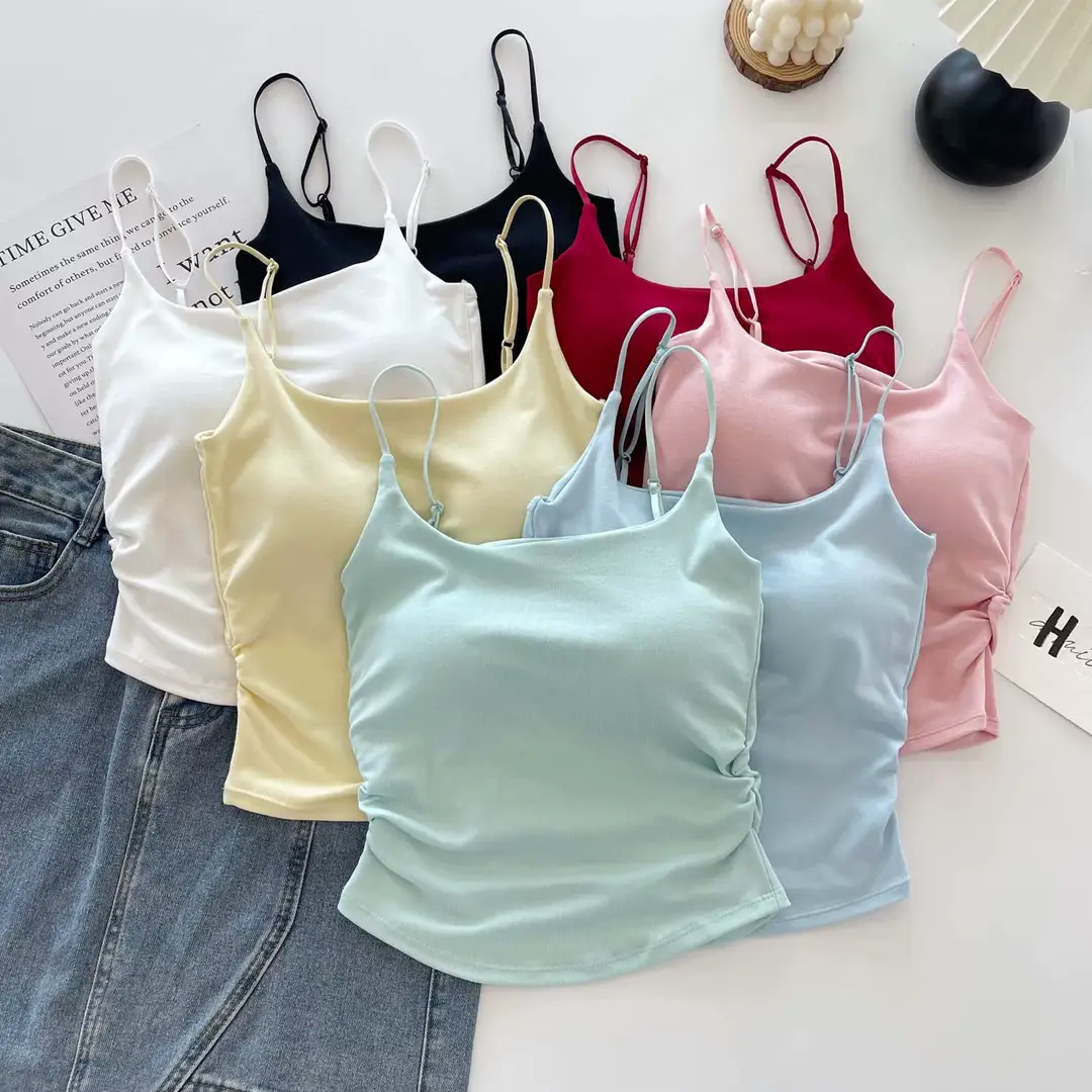 Dopamine Fresh Small Camisole Women's Top with Chest Pad Pleated Outer Wear Inner Slim-fit Base Pure Desire Girl Top — feature 15