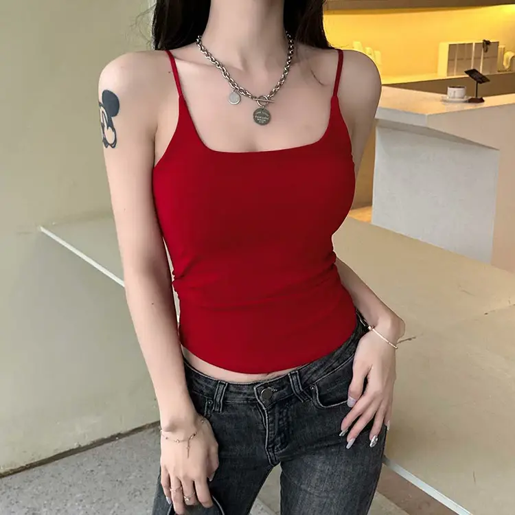 Dopamine Fresh Small Camisole Women's Top with Chest Pad Pleated Outer Wear Inner Slim-fit Base Pure Desire Girl Top — feature 2
