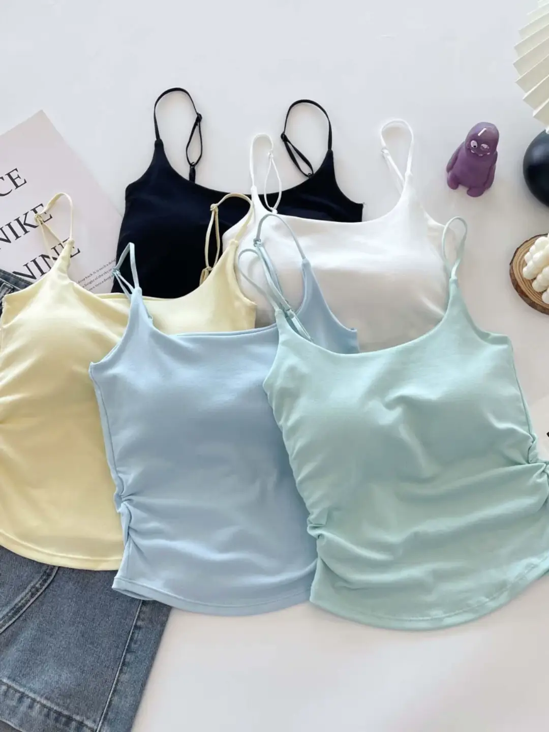 Dopamine Fresh Small Camisole Women's Top with Chest Pad Pleated Outer Wear Inner Slim-fit Base Pure Desire Girl Top — feature 8