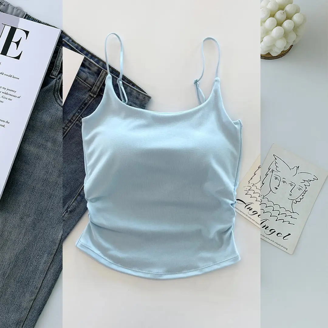 Dopamine Fresh Small Camisole Women's Top with Chest Pad Pleated Outer Wear Inner Slim-fit Base Pure Desire Girl Top