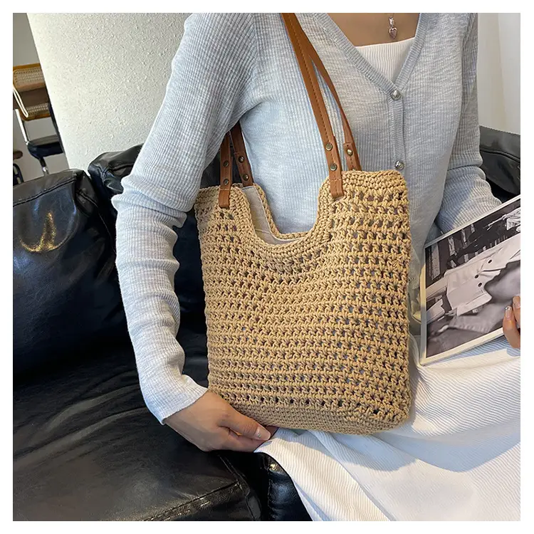 Women's Straw Woven Shoulder Bag Lazy Style Handheld — feature 7