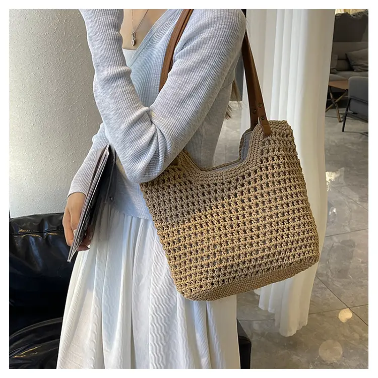 Women's Straw Woven Shoulder Bag Lazy Style Handheld — feature 9