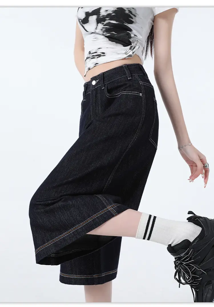 Women Dark Blue Wide Leg Tannin Crop Pants 2025 — feature 10