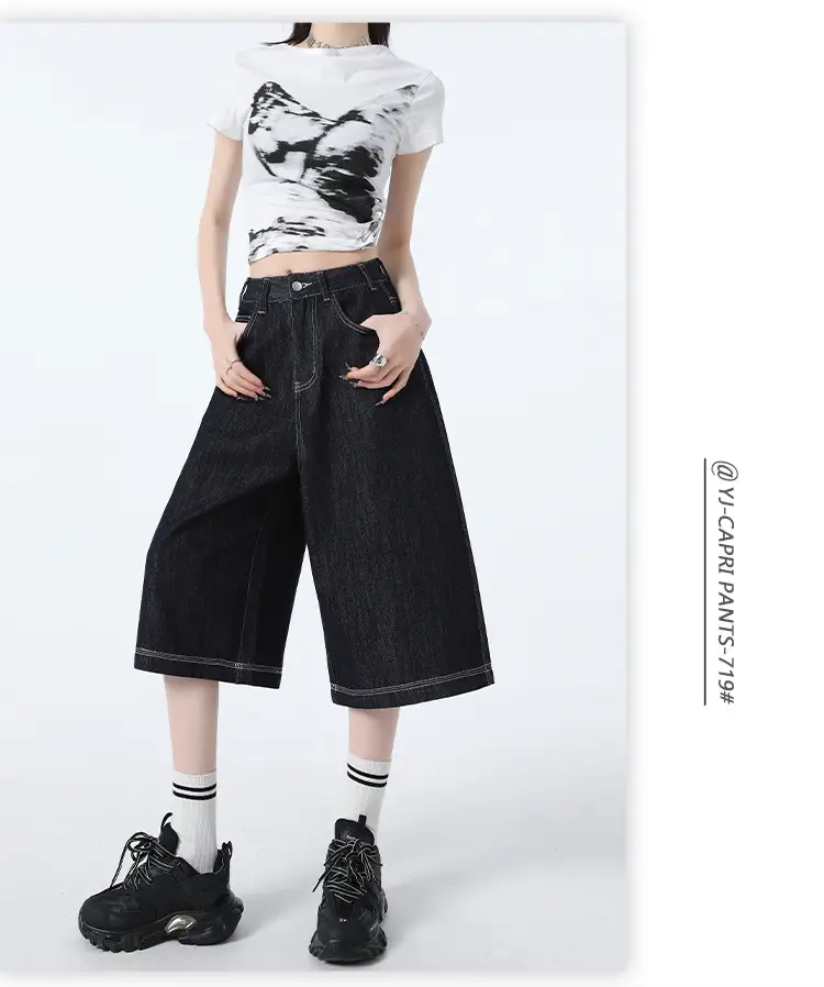 Women Dark Blue Wide Leg Tannin Crop Pants 2025 — feature 11