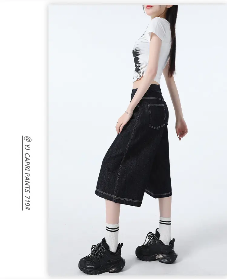 Women Dark Blue Wide Leg Tannin Crop Pants 2025 — feature 12