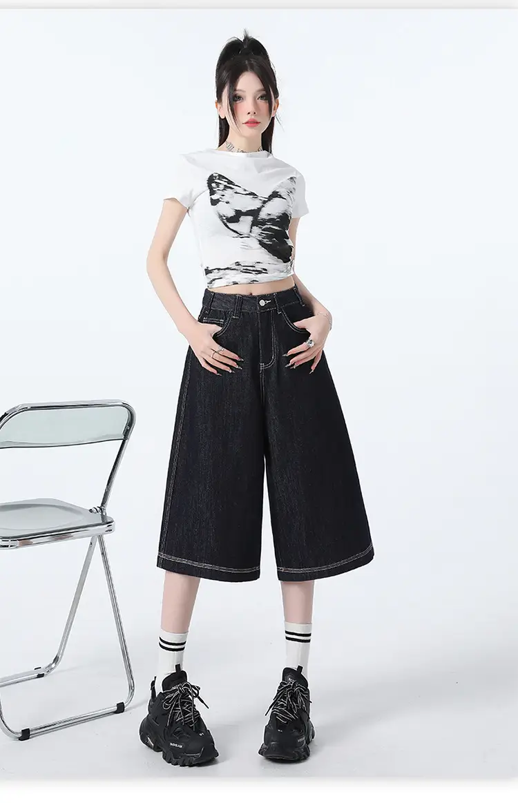Women Dark Blue Wide Leg Tannin Crop Pants 2025 — feature 13