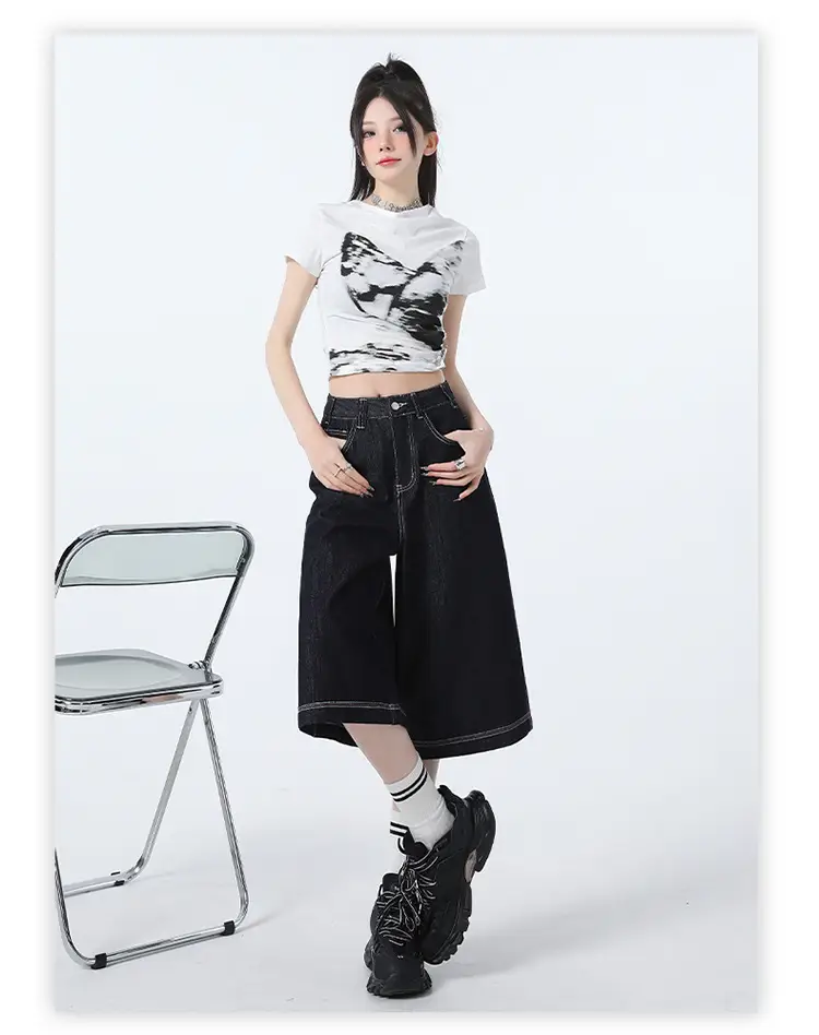 Women Dark Blue Wide Leg Tannin Crop Pants 2025 — feature 14