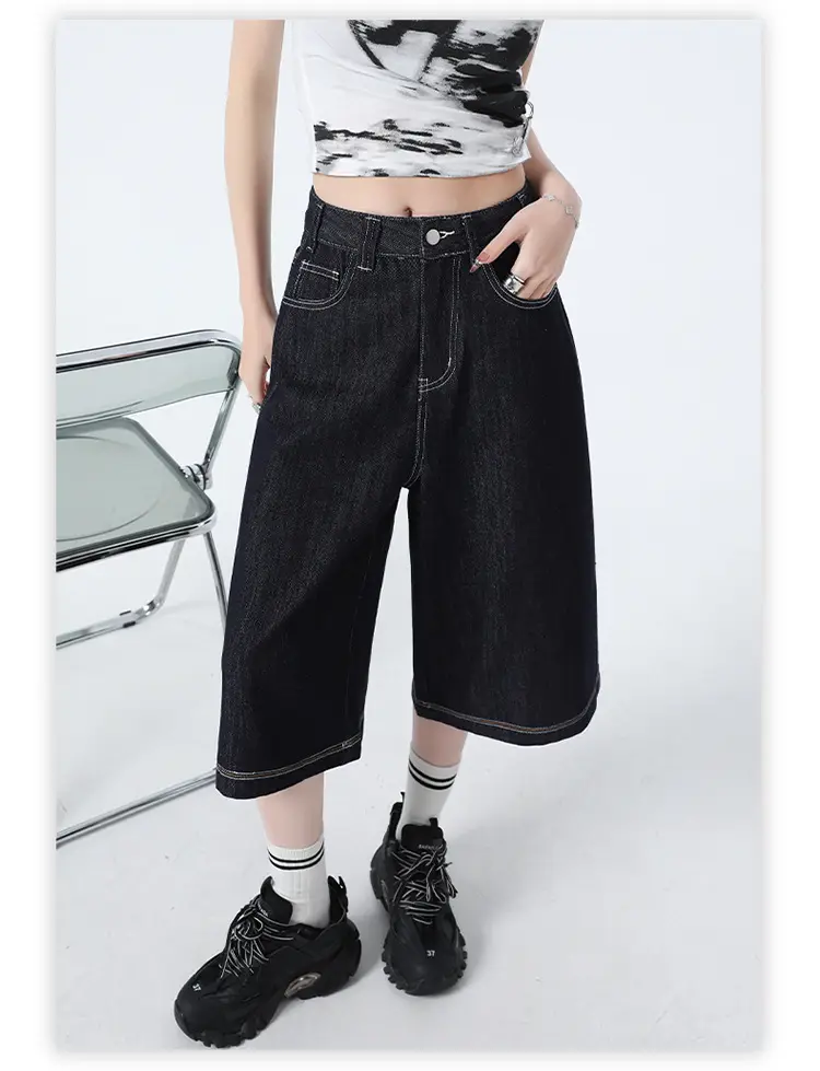 Women Dark Blue Wide Leg Tannin Crop Pants 2025 — feature 15