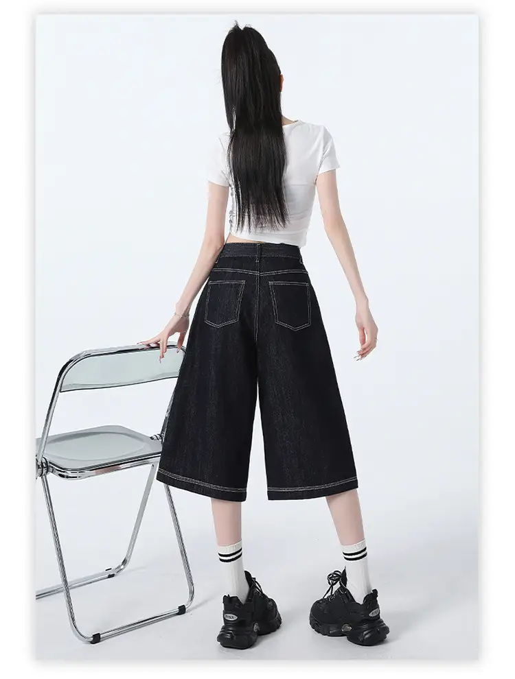 Women Dark Blue Wide Leg Tannin Crop Pants 2025 — feature 16