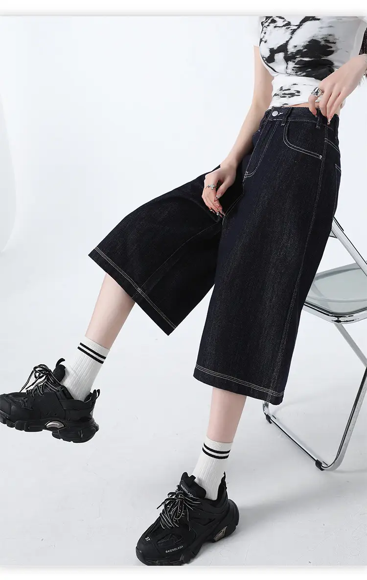 Women Dark Blue Wide Leg Tannin Crop Pants 2025 — feature 17