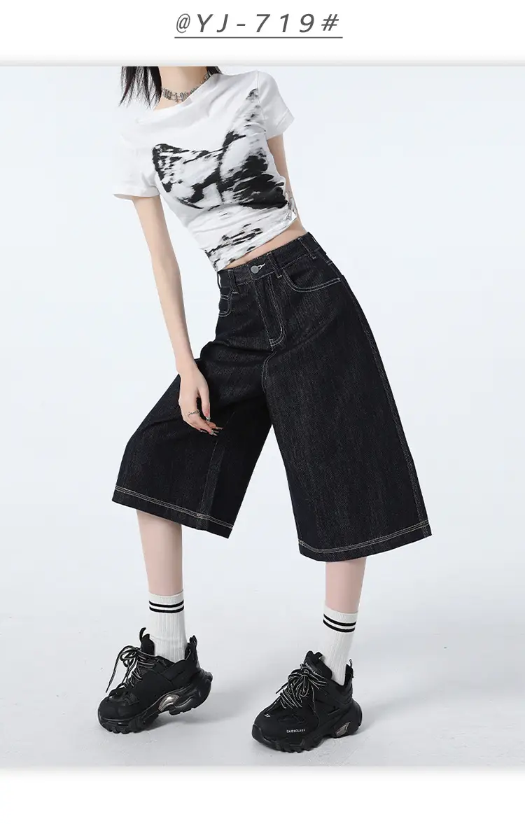 Women Dark Blue Wide Leg Tannin Crop Pants 2025 — feature 18