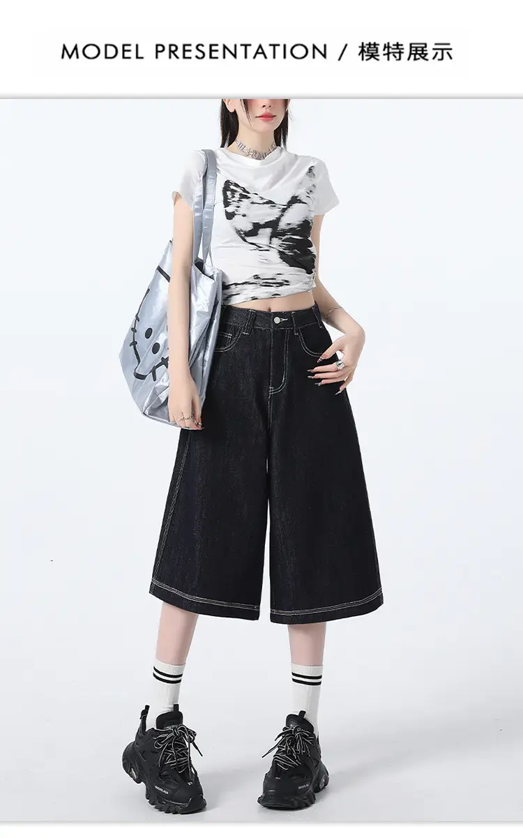 Women Dark Blue Wide Leg Tannin Crop Pants 2025 — feature 7
