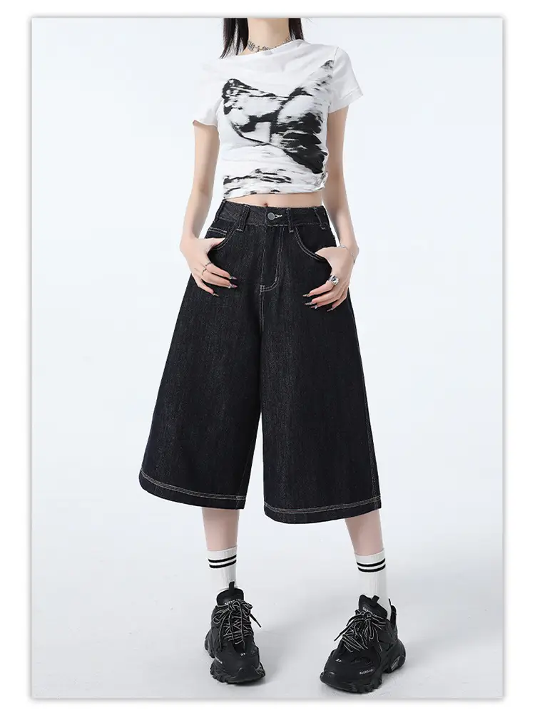 Women Dark Blue Wide Leg Tannin Crop Pants 2025 — feature 9