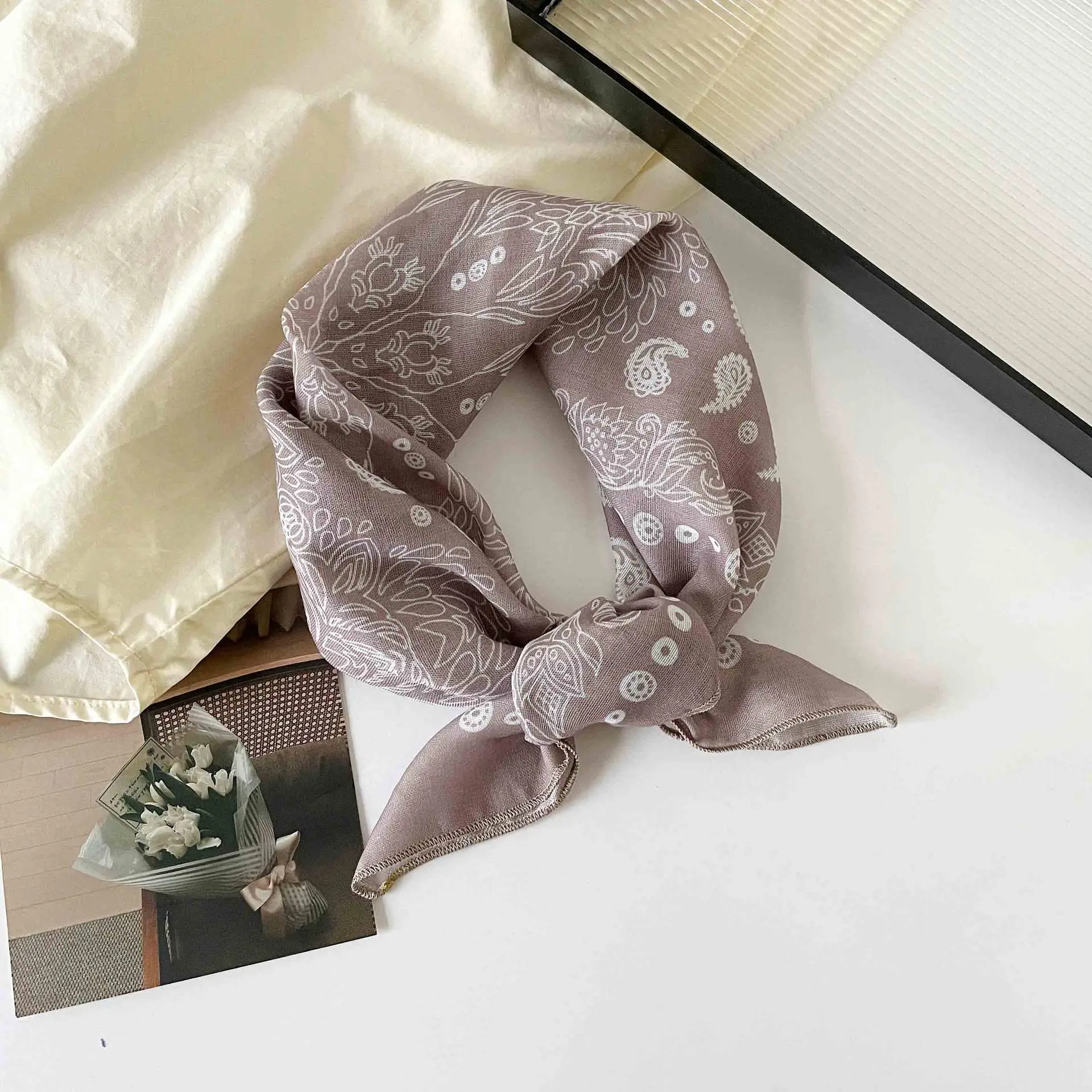 Plaid Leopard Print Scarf for Women Brown — feature 10