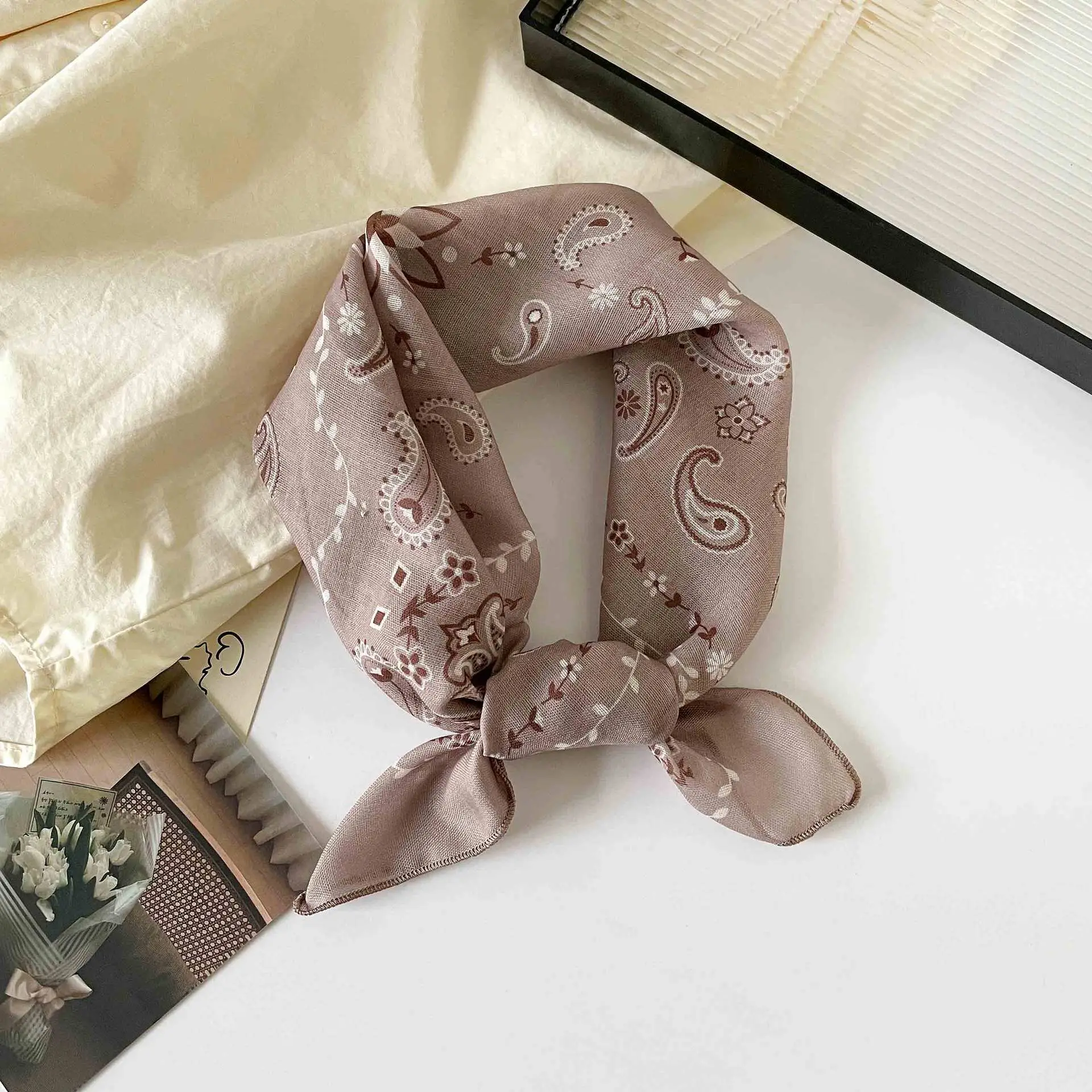 Plaid Leopard Print Scarf for Women Brown — feature 43