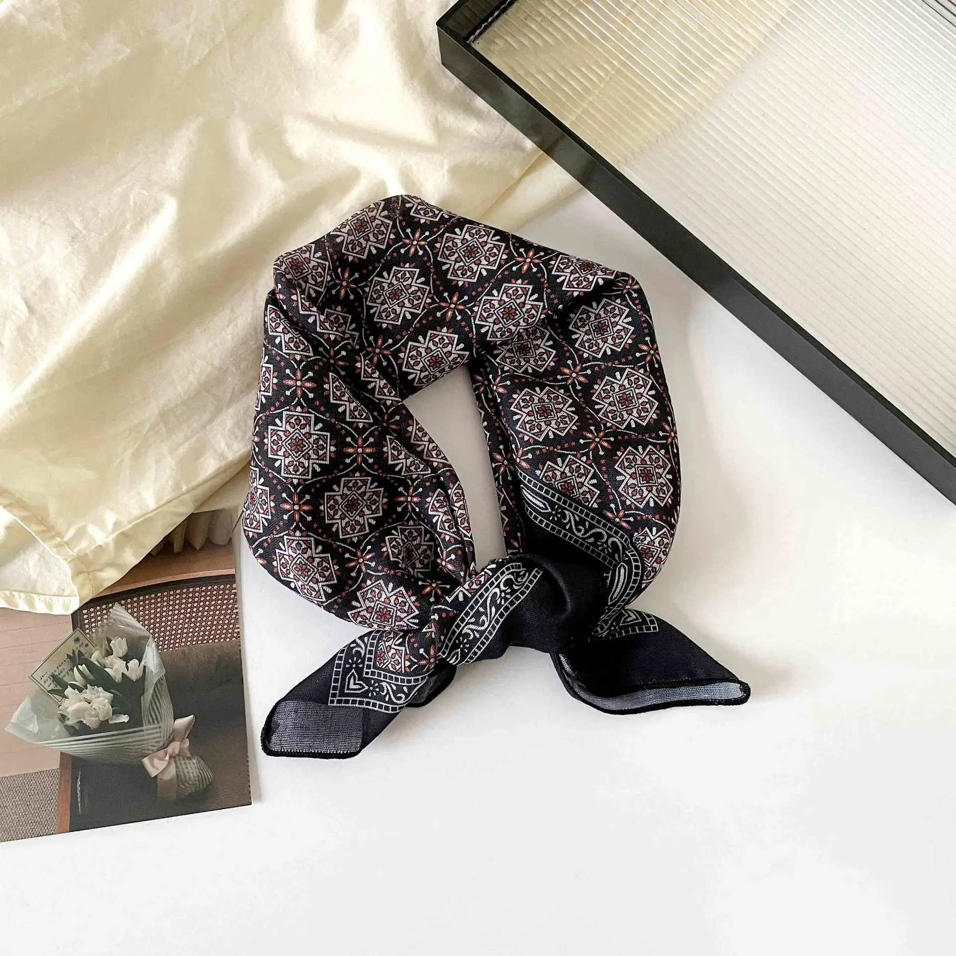 Plaid Leopard Print Scarf for Women Brown - Image 11