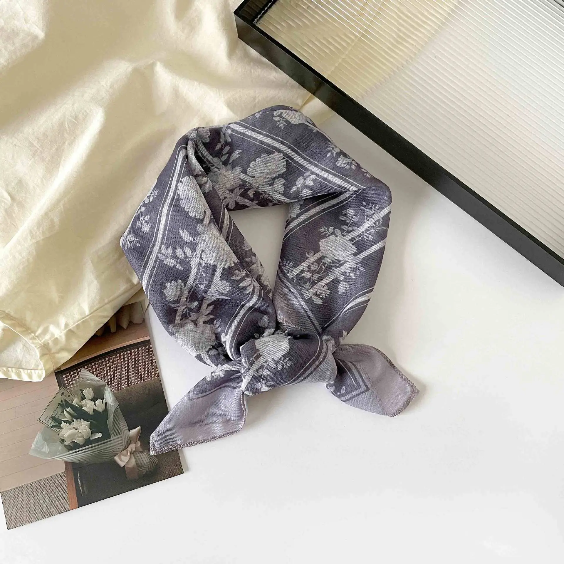 Plaid Leopard Print Scarf for Women Brown - Image 12