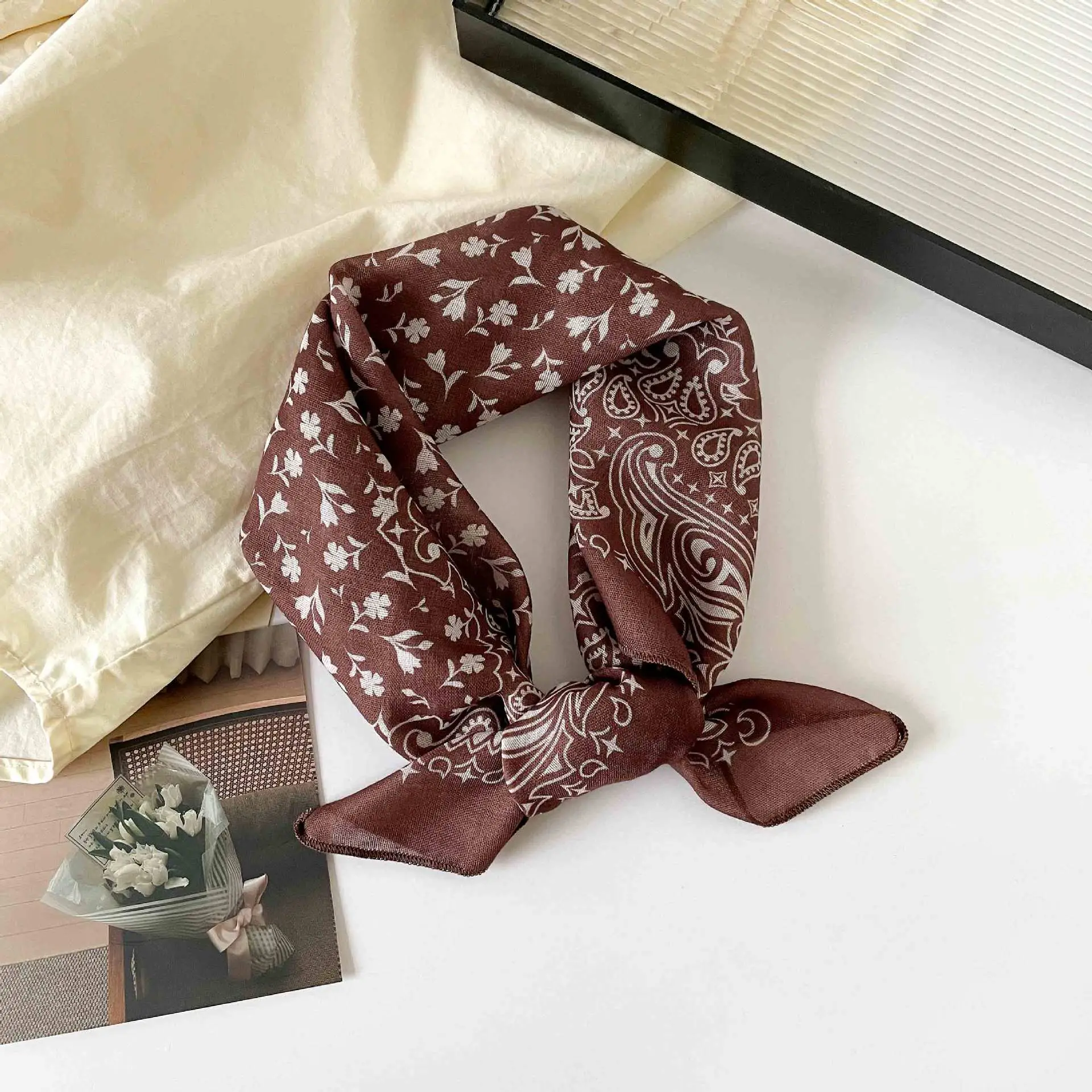 Plaid Leopard Print Scarf for Women Brown - Image 19