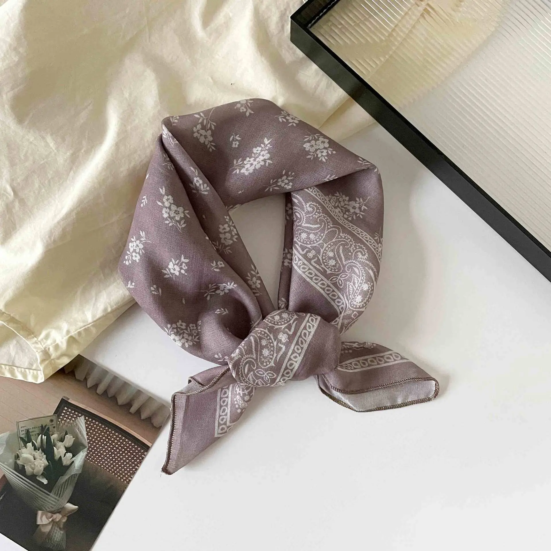 Plaid Leopard Print Scarf for Women Brown - Image 29