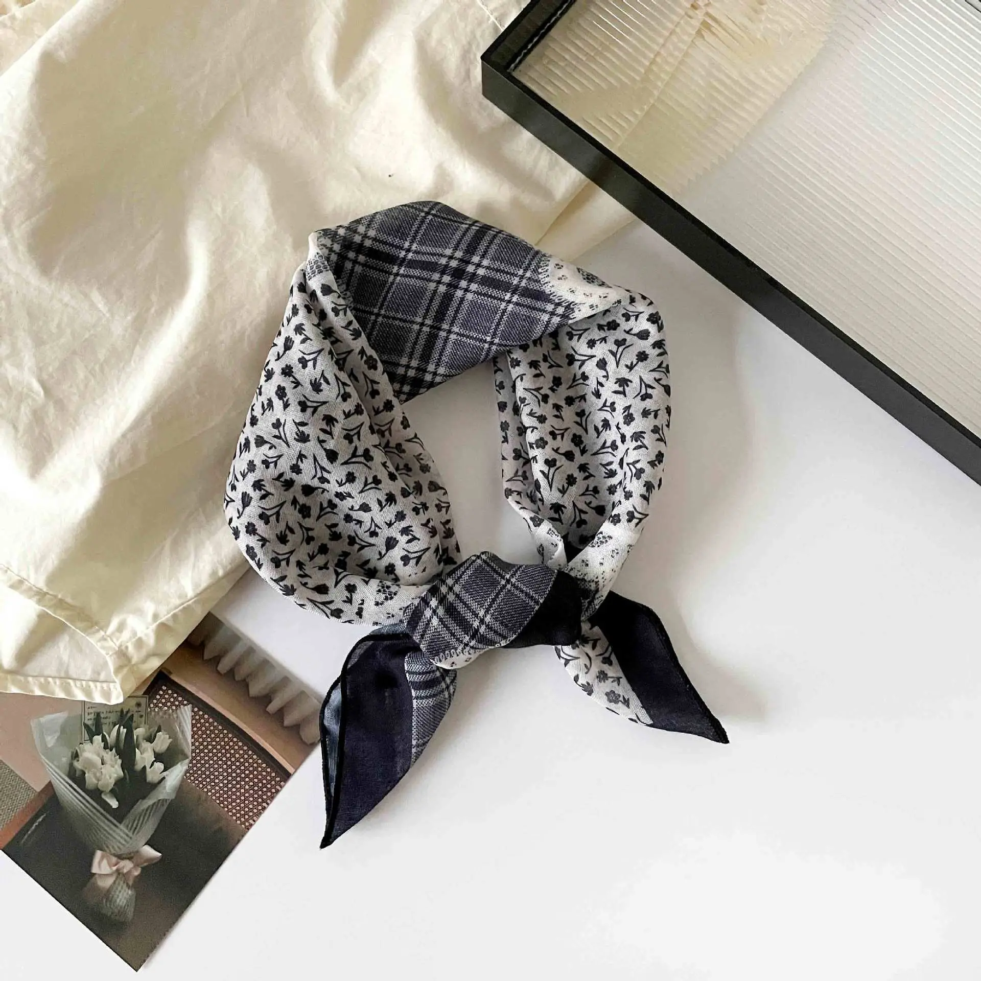 Plaid Leopard Print Scarf for Women Brown - Image 31