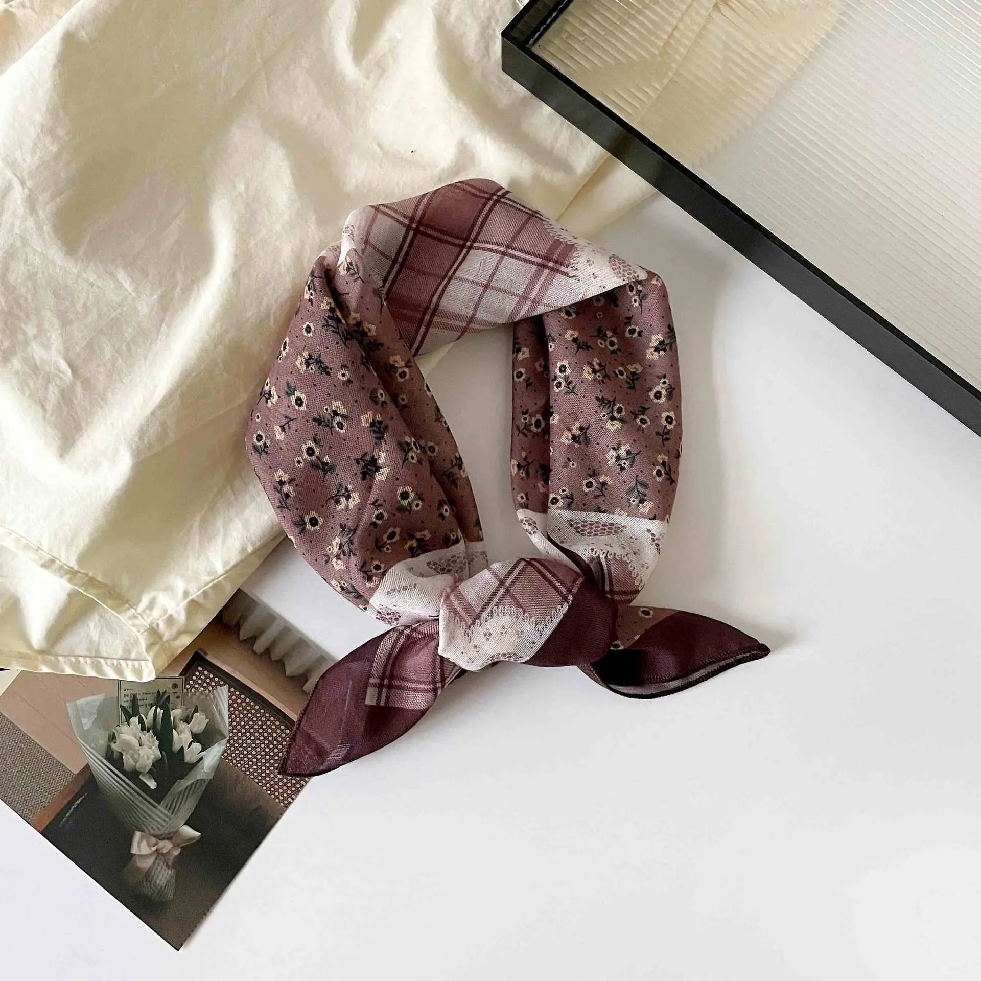 Plaid Leopard Print Scarf for Women Brown - Image 36