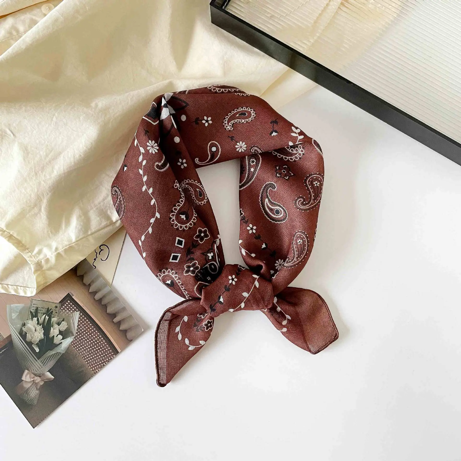 Plaid Leopard Print Scarf for Women Brown - Image 38