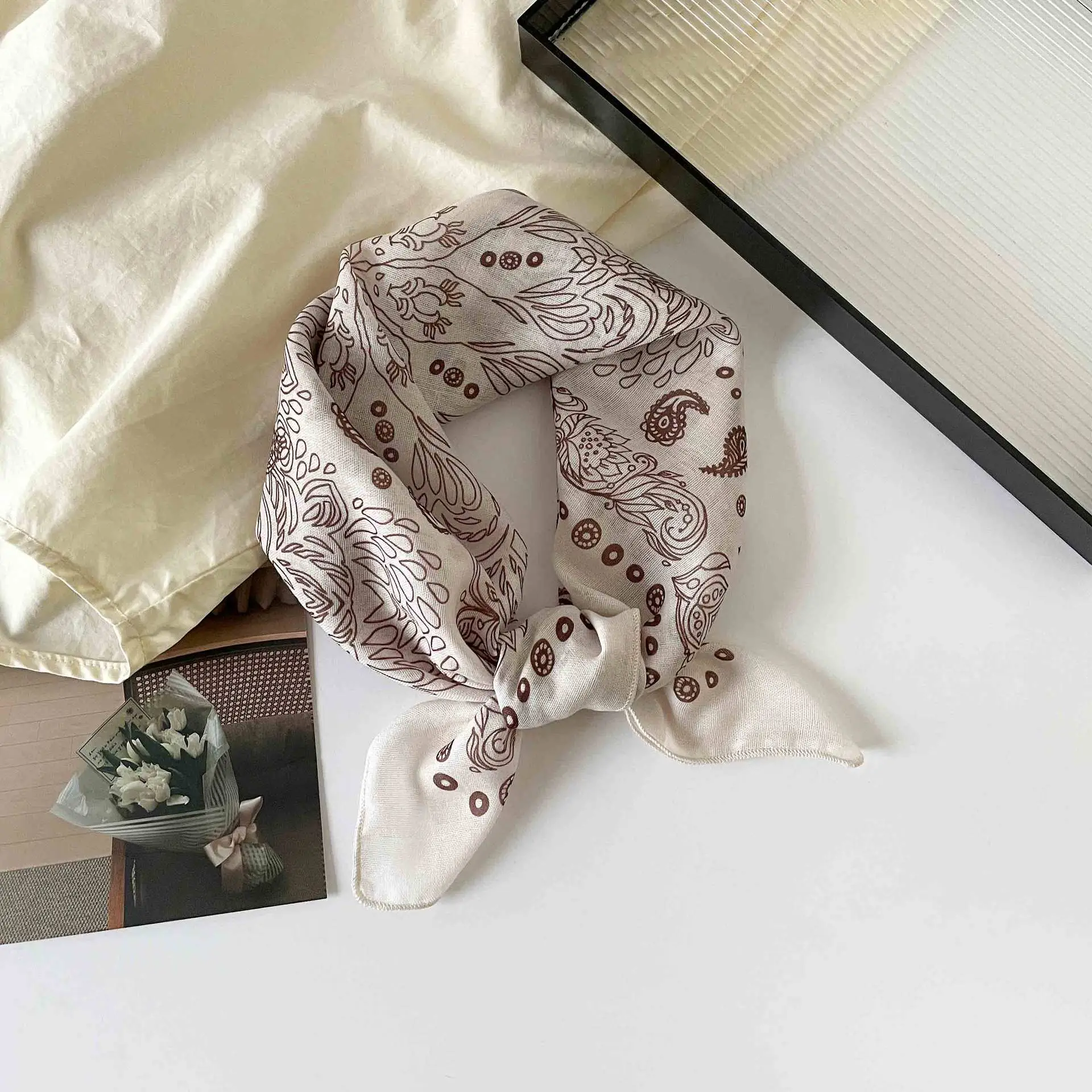 Plaid Leopard Print Scarf for Women Brown - Image 9