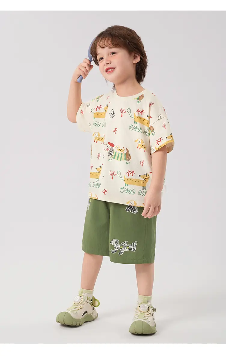 Boys Cotton T-Shirt Summer Light Green Striped — feature 23