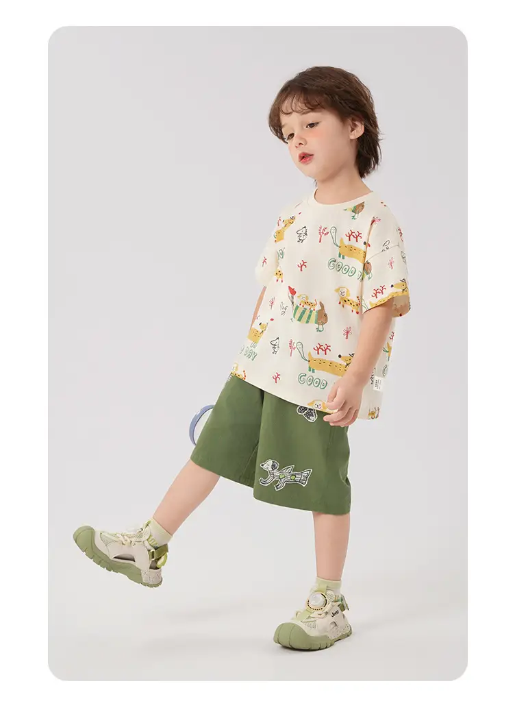 Boys Cotton T-Shirt Summer Light Green Striped — feature 24
