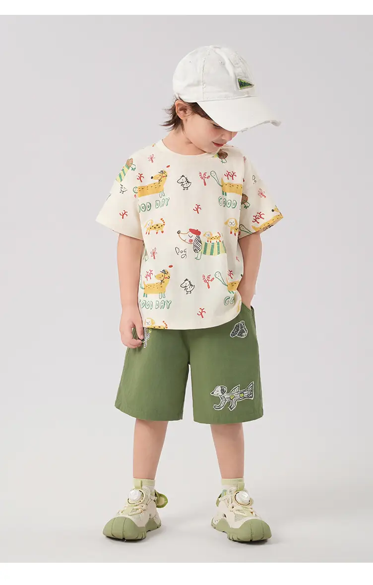 Boys Cotton T-Shirt Summer Light Green Striped — feature 25