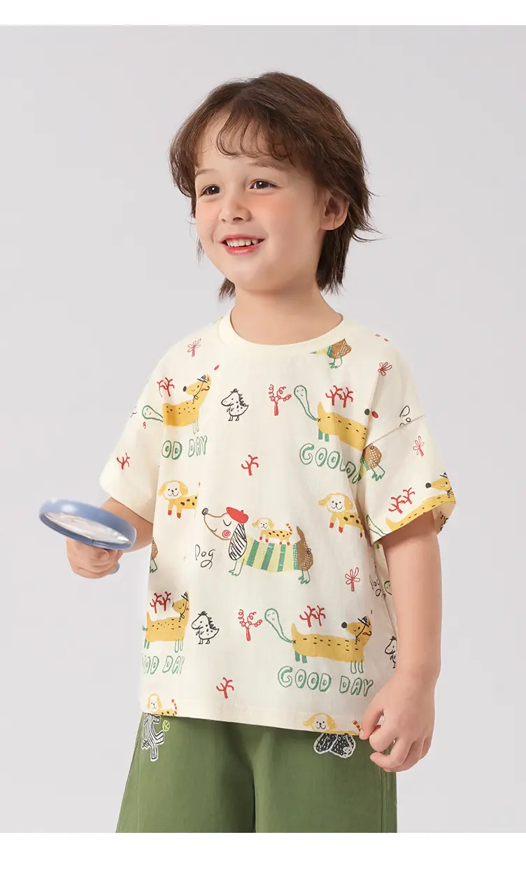Boys Cotton T-Shirt Summer Light Green Striped — feature 3