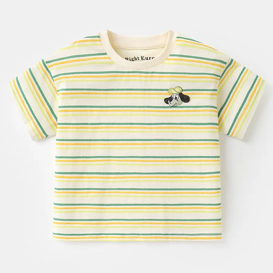 Boys Cotton T-Shirt Summer Light Green Striped - Image 2