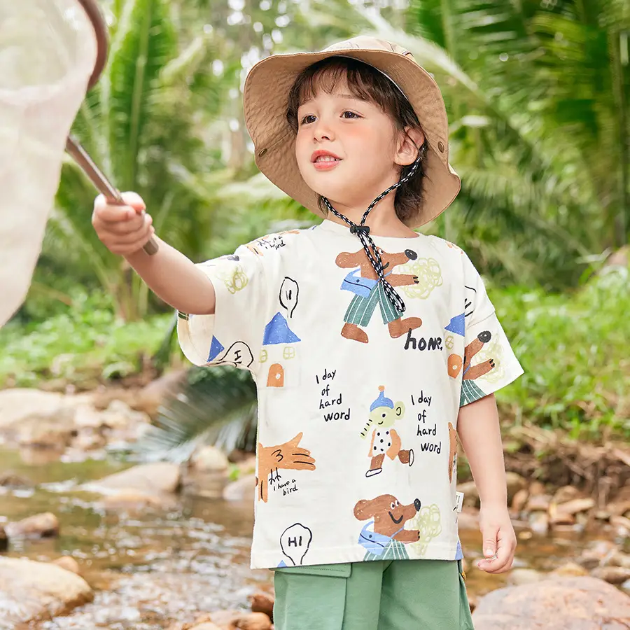 Boys Cotton T-Shirt Summer Light Green Striped - Image 4