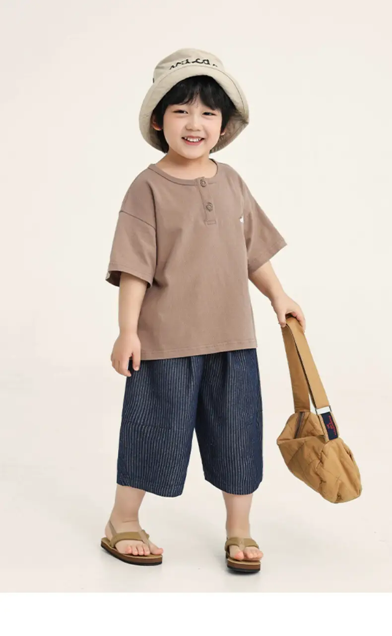 Kids Brown T-Shirt Short Sleeve Summer Wear — feature 2