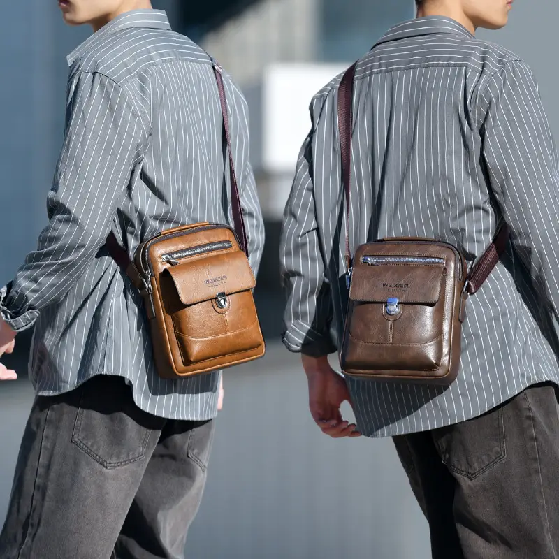 Men's Waterproof Leather Crossbody Bag Large Capacity - Image 4