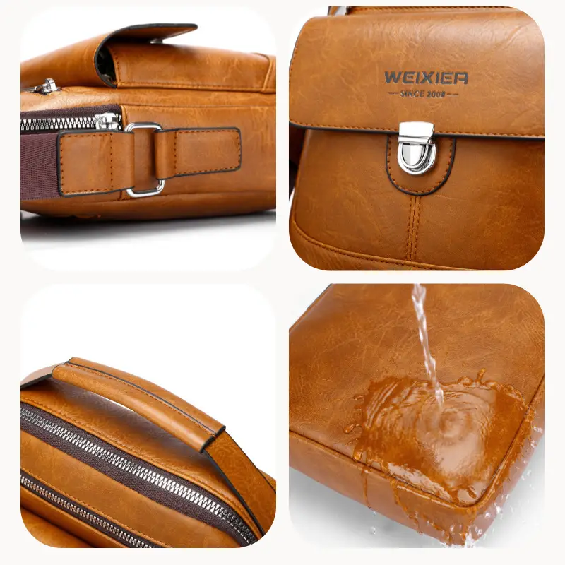 Men's Waterproof Leather Crossbody Bag Large Capacity - Image 5
