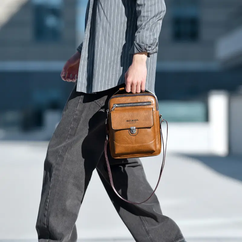 Men's Waterproof Leather Crossbody Bag Large Capacity - Image 6
