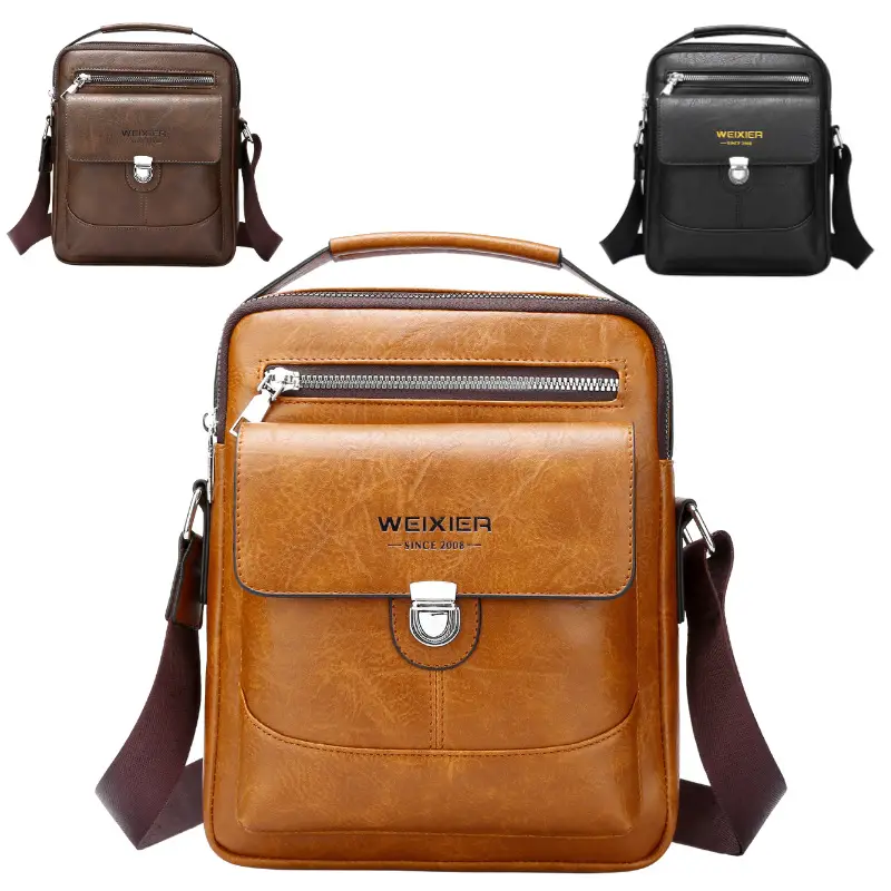 Men's Waterproof Leather Crossbody Bag Large Capacity - Image 7