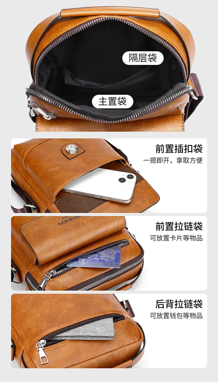 Men's Waterproof Leather Crossbody Bag Large Capacity — feature 13