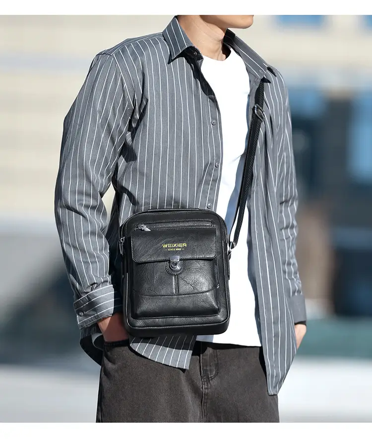 Men's Waterproof Leather Crossbody Bag Large Capacity — feature 16
