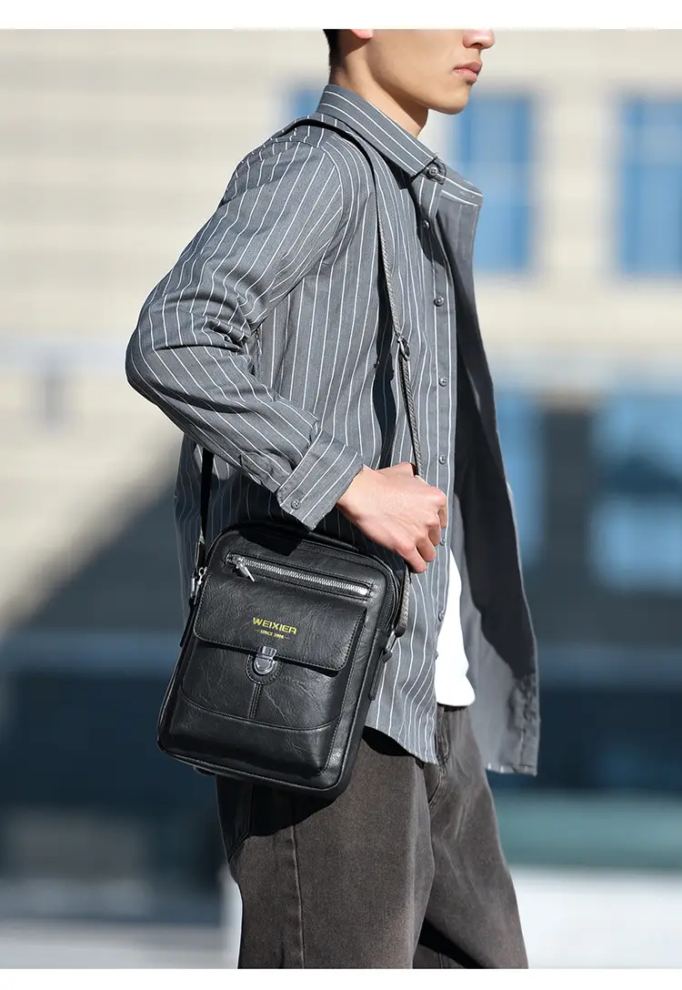 Men's Waterproof Leather Crossbody Bag Large Capacity — feature 19