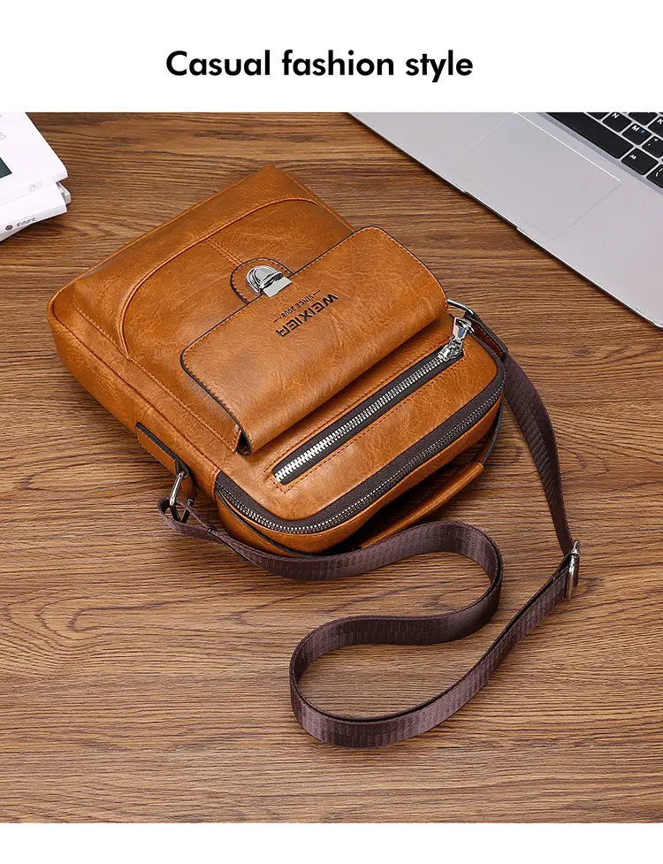 Men's Waterproof Leather Crossbody Bag Large Capacity — feature 21